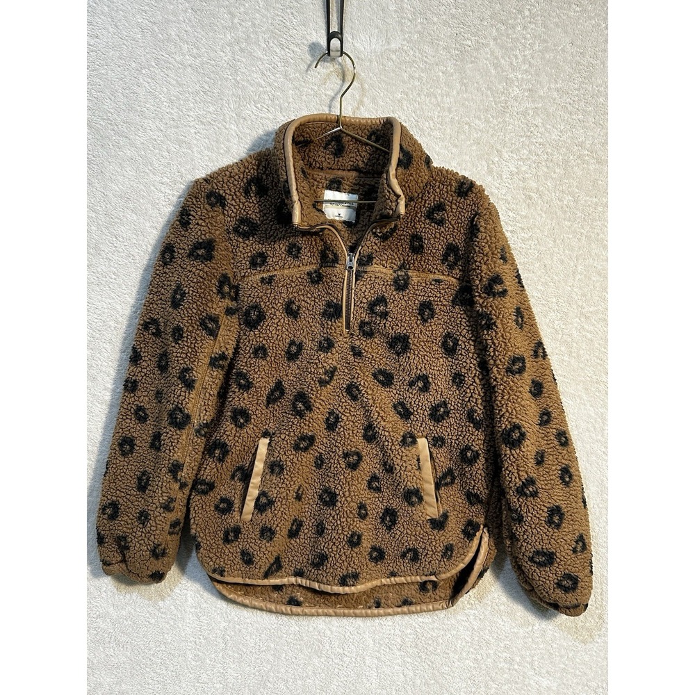 Abercrombie & Fitch A&F Soft Sherpa Women Jacket 1/4 Zip Medium Animal Print - Picture 1 of 7